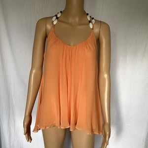 Milly Orange Silk Halter Top Beaded Shell Neck 2